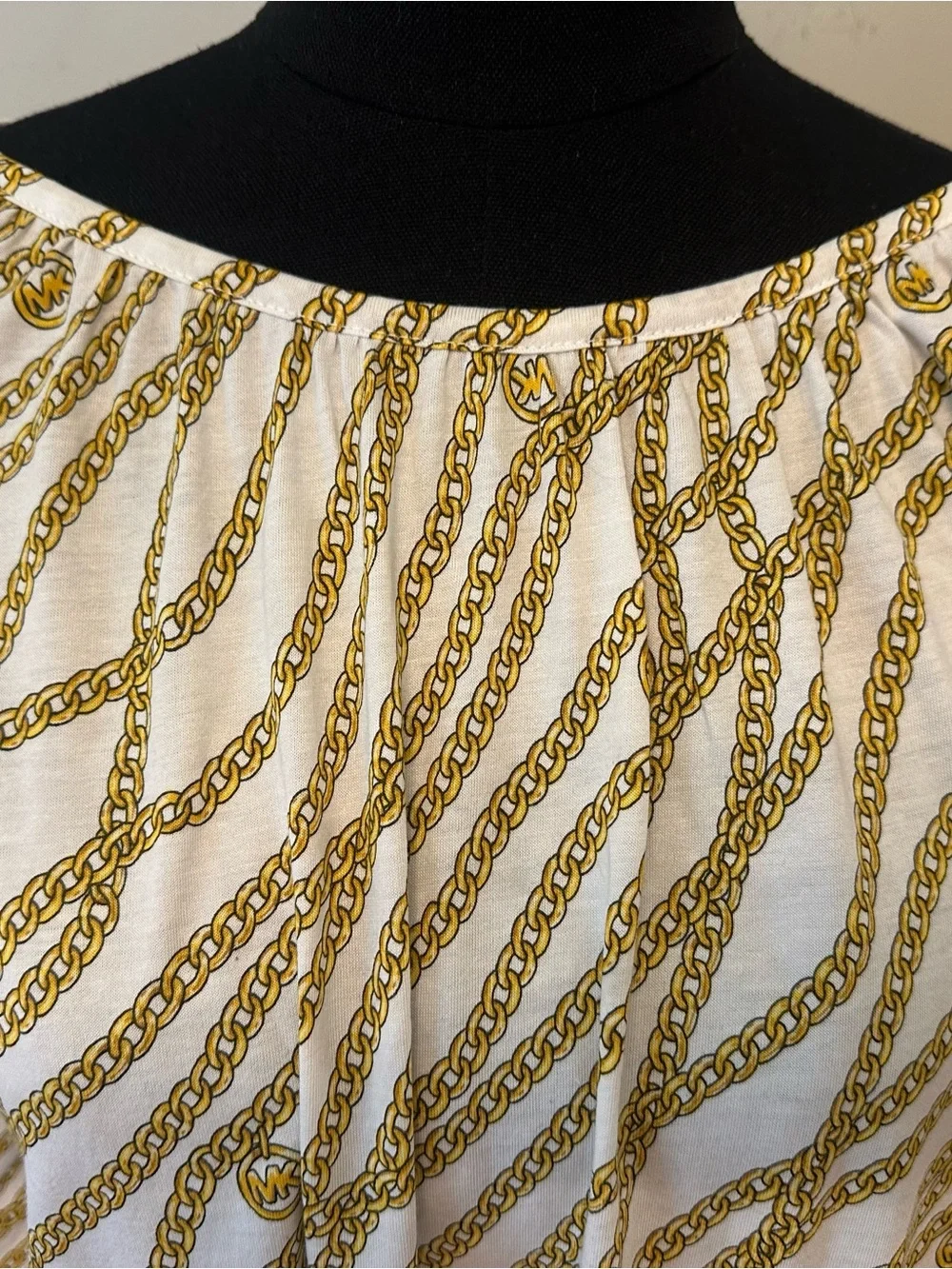 Michael Kors Chain Print Bell Sleeve Top White Gold Modal Blend Size Large
